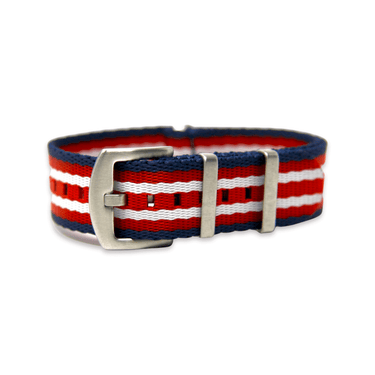 Premium Thick Woven Military Style Watch Strap - Blue Red White Stripe